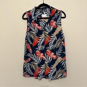 NWT DNA couture leaf printed chiffon sheer popover sleeveless blouse size 1X